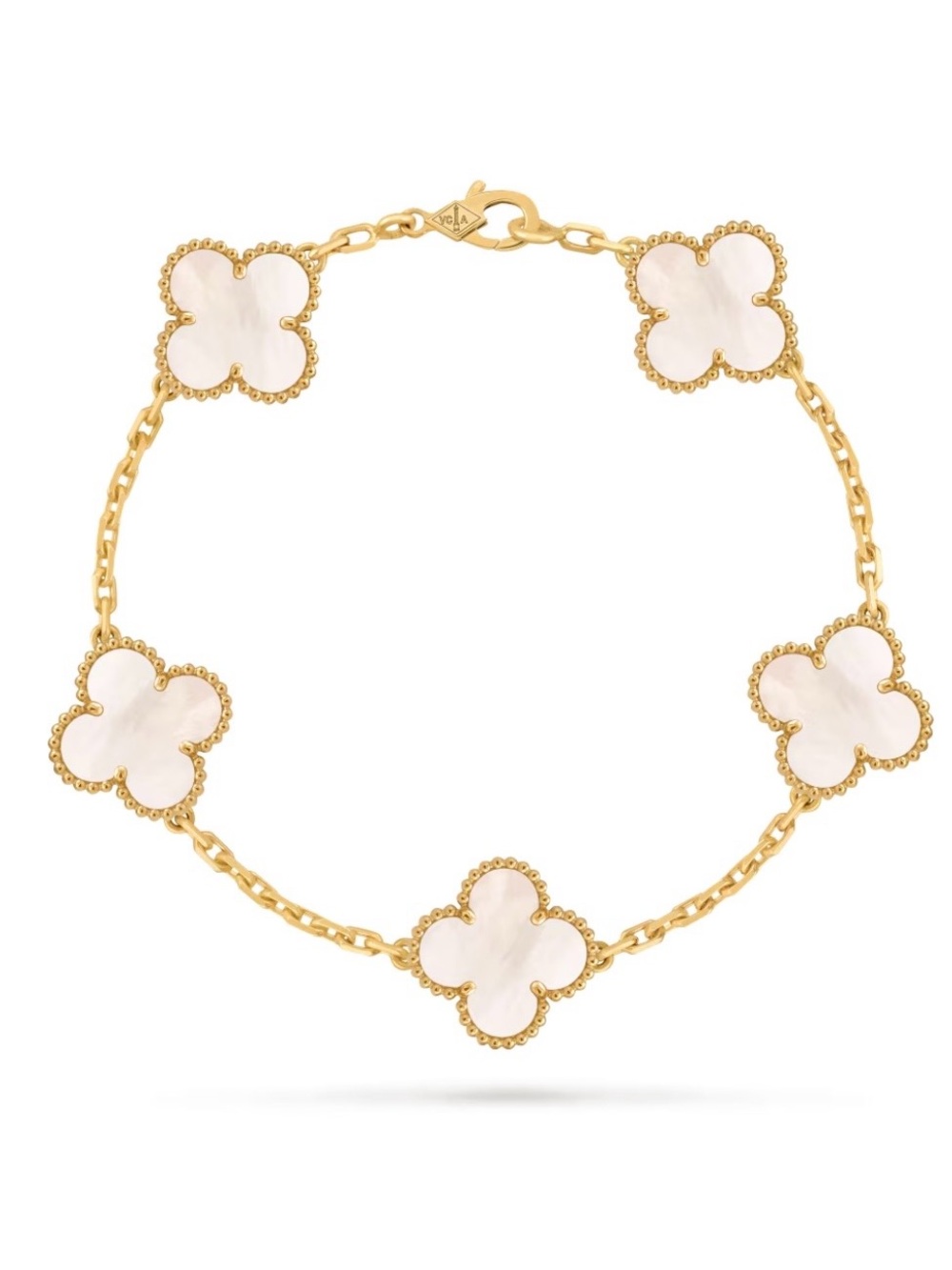 Van Cleef & Arpels Gold Bracelet with White Mother-of-Pearl Alhambra Motifs